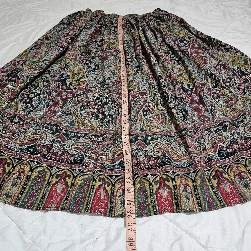 Cactus Flower Rare Vintage Midi Skirt Flowy Elastic  Waist 90s Made In USA M - Picture 6 of 11